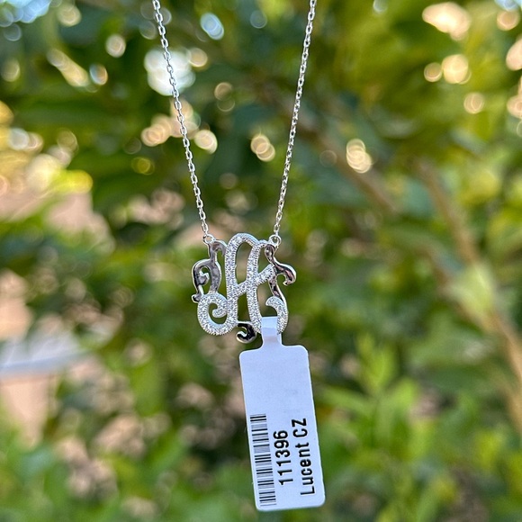 Sterling silver letter “A” necklace with pave diamonds - Picture 2 of 5